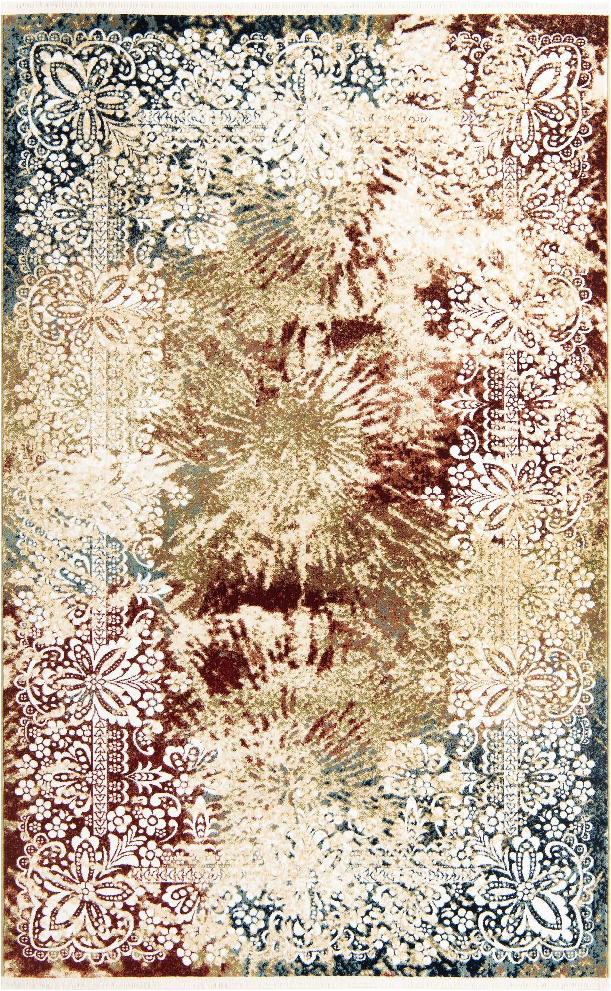 5' 3 x 8' Frawley · Distressed floral rug, burgundy and cream