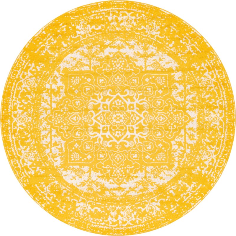 7' 10 x 7' 10 Birch · Medallion rug, yellow