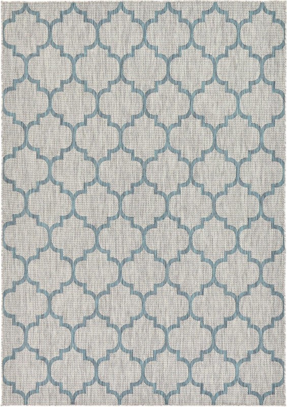 7' x 10' Fanshawe · Lattice Outdoor Rug, gray and blue