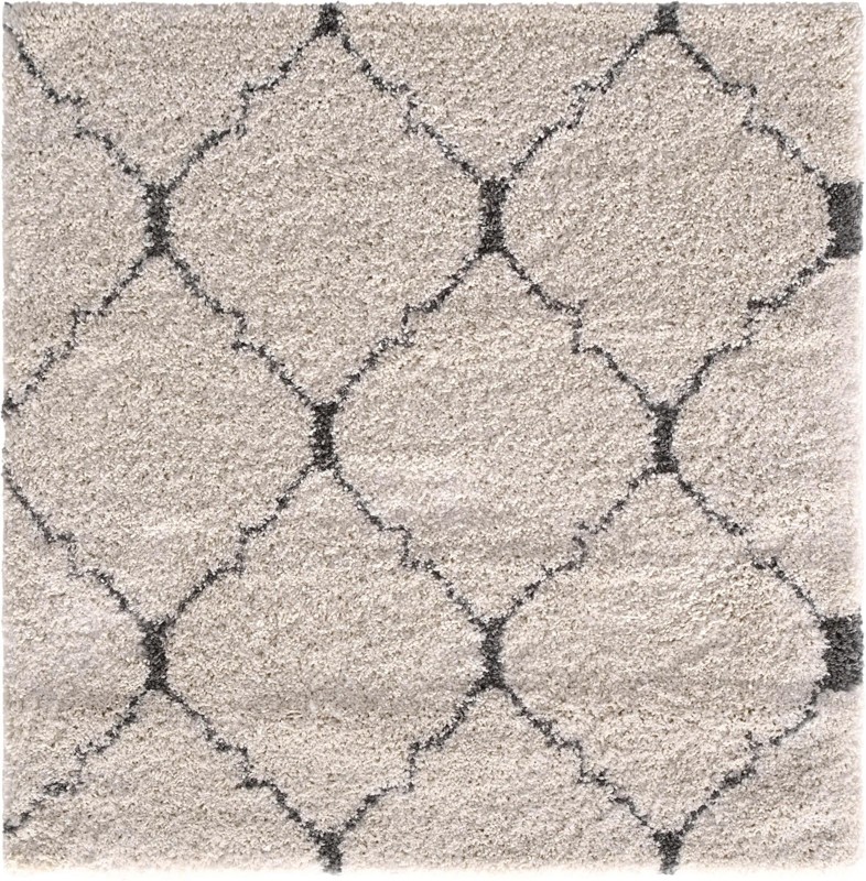 Jameson · Diamond trellis Shag Rug, ivory and gray