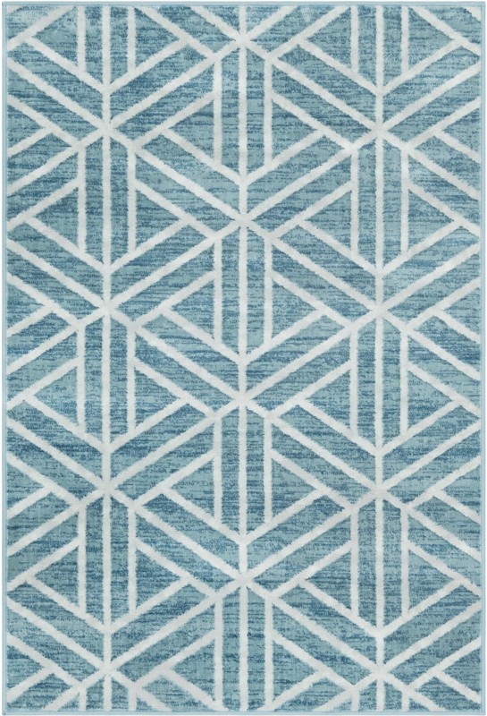 4' x 6' Norwood · Geometric trellis rug, blue and ivory