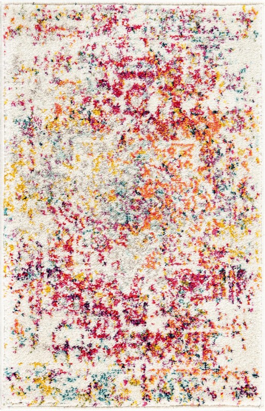 2' x 3' Birch · Distressed medallion rug, ivory and multi