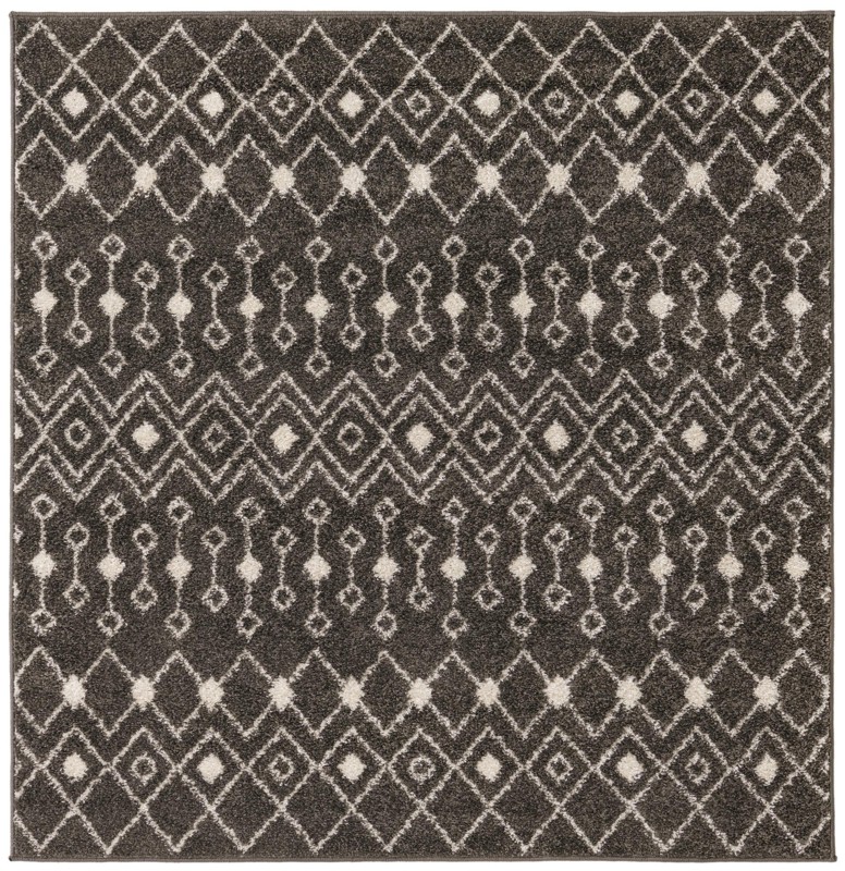 5' 3 x 5' 3 Boswell · Geometric tribal rug, dark gray and ivory