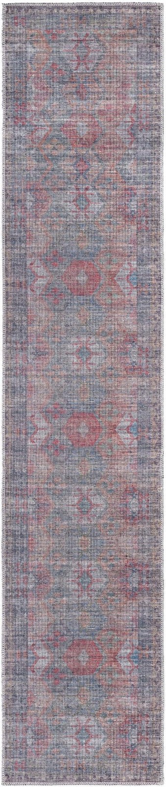2' x 10' Fleming · Geometric diamond Washable Rug, rust and blue