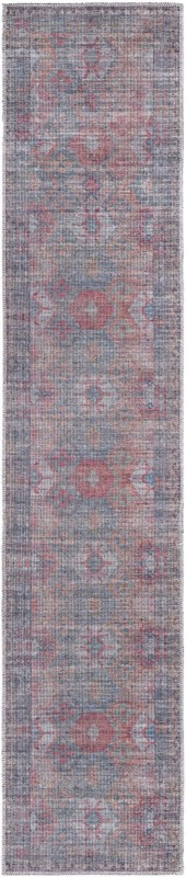 2' x 10' Fleming · Geometric diamond Washable Rug, rust and blue