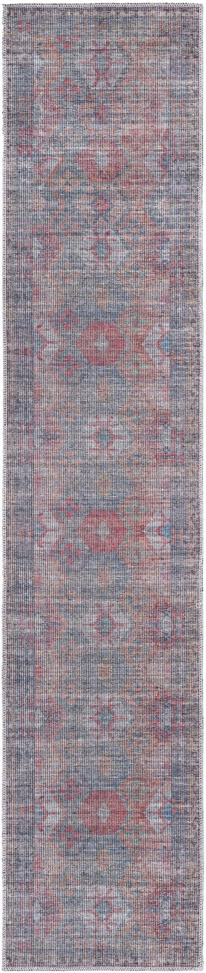 2' x 10' Fleming · Geometric diamond Washable Rug, rust and blue
