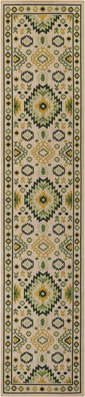 2' 7 x 12' Whitfield · Border Outdoor Rug, beige and green
