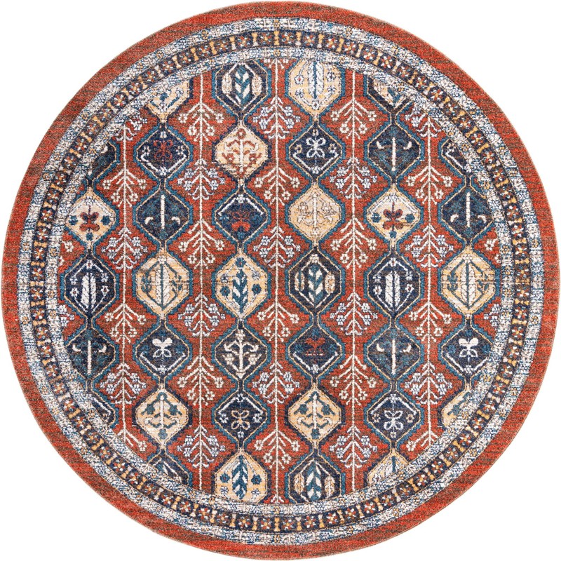 Carver · Geometric medallion rug, rust and blue