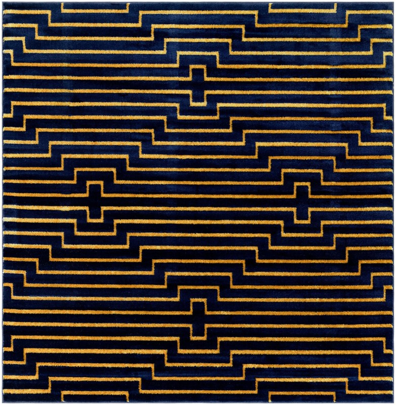 7' 10 x 7' 10 Cottonwood · Geometric rug, navy blue and gold