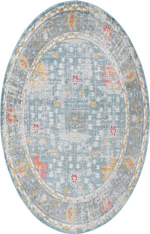 Calm · Distressed floral rug, blue and orange