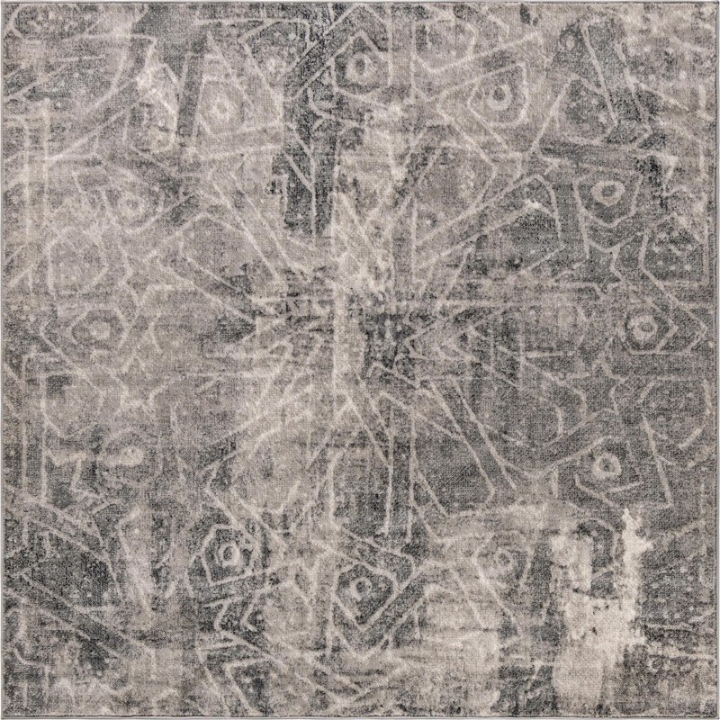 6' x 6' Blakemore · Distressed medallion rug, gray and ivory