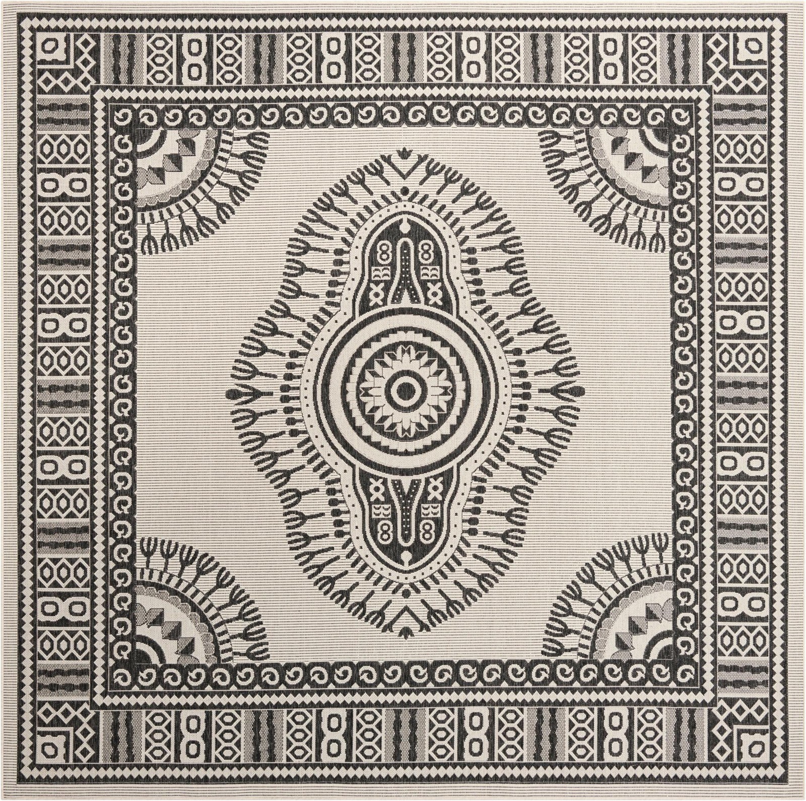 10' x 10' Bainbridge · Border Outdoor Rug, white and black