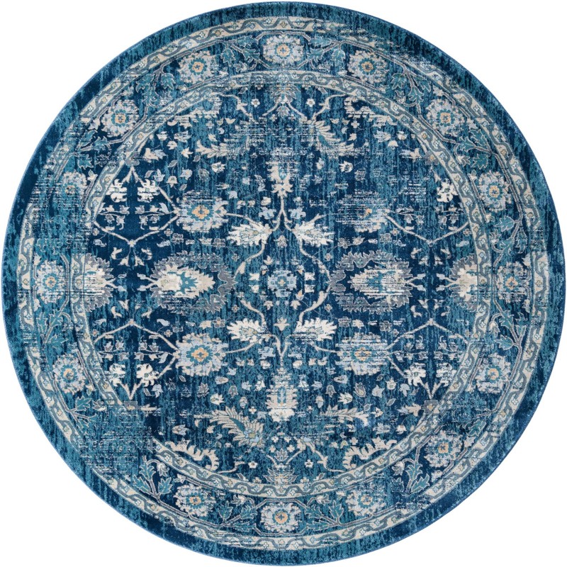 7' 10 x 7' 10 Fanshawe · Medallion rug, navy and beige