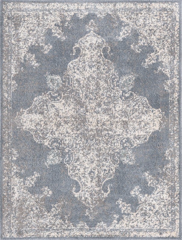 Maude · Distressed medallion rug, gray and ivory