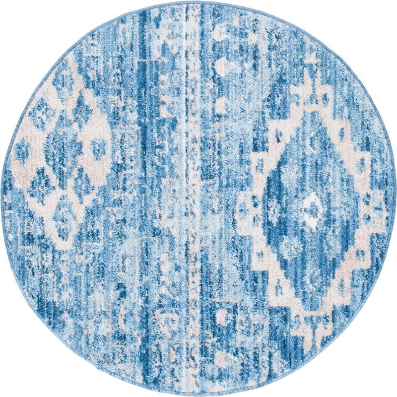 3' 3 x 3' 3 Quinn · Distressed diamond rug, blue and beige