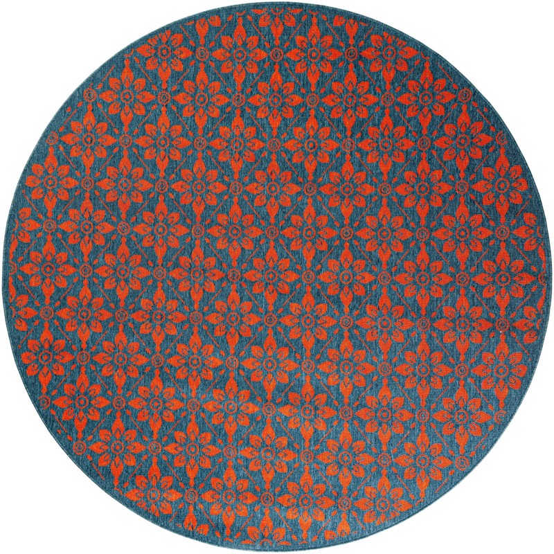 7' 10 x 7' 10 Selwyn · Floral / botanical Outdoor Rug, blue and red