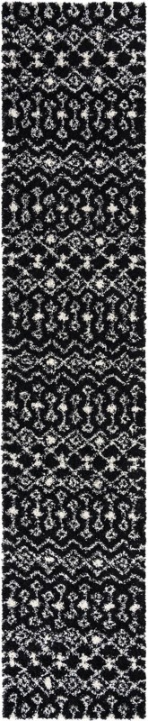 3' 3 x 16' 5 Bayley · Geometric shag rug, black and cream