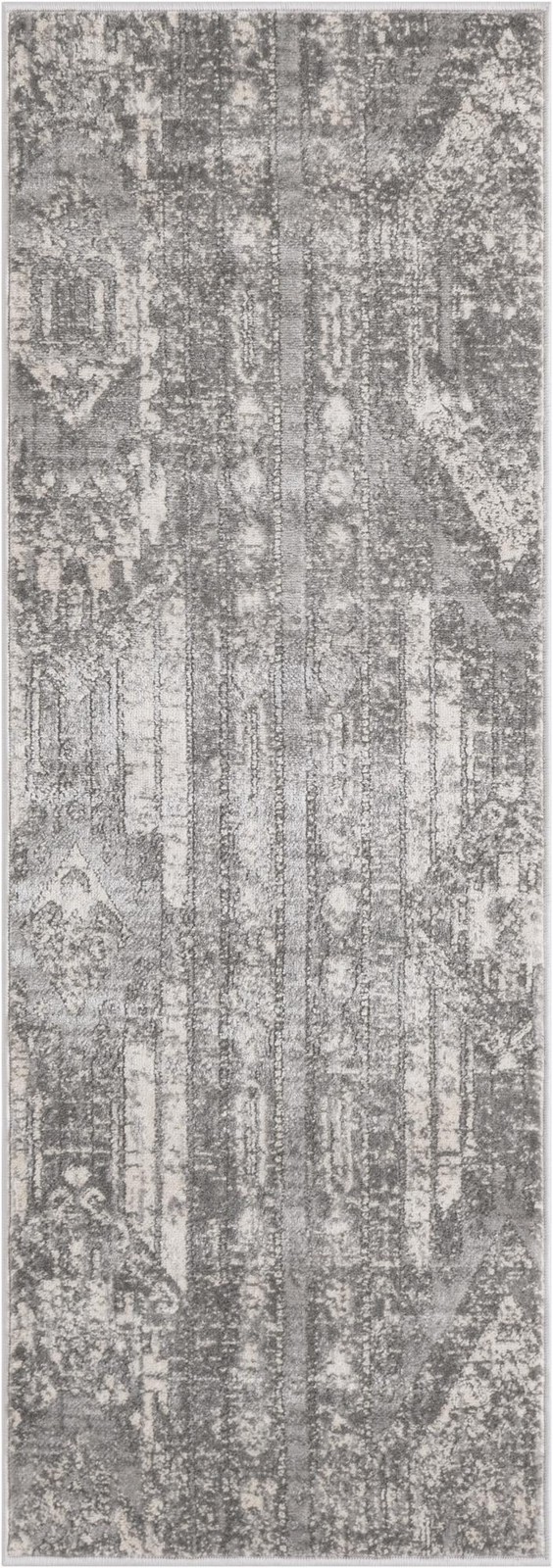 2' x 6' Cardinal · Tribal striped rug, gray and cream