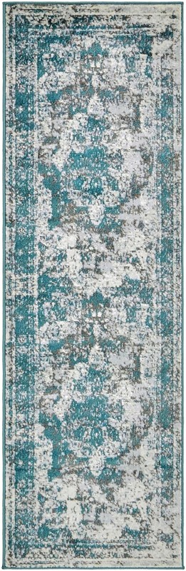2' x 6' 7 Blakemore · Distressed medallion rug, turquoise and ivory