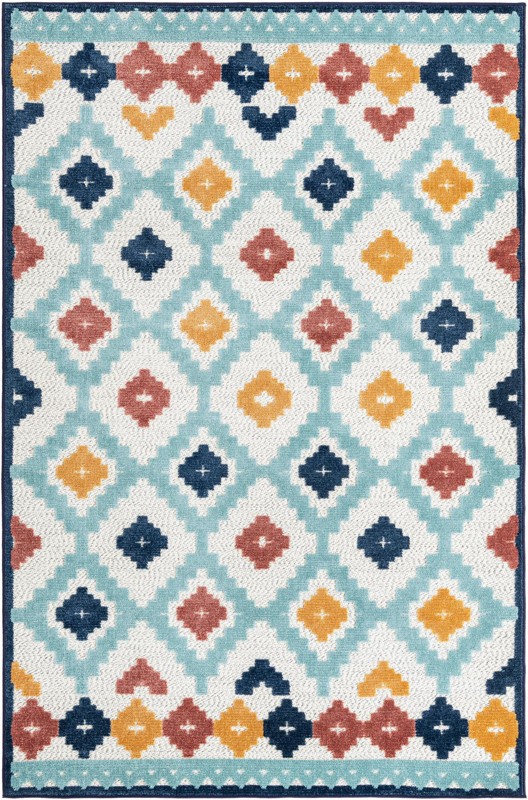 5' 3 x 8' Beale · Border Outdoor Rug, ivory