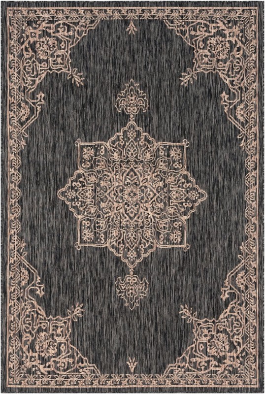 6' x 9' Rhys · Medallion Outdoor Rug, charcoal and natural