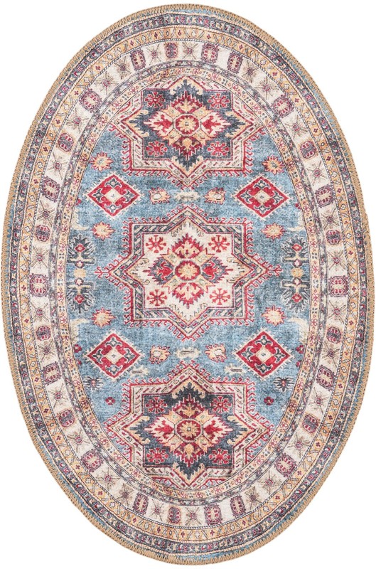 2' x 3' 1 Pickett · Border Washable Rug, light blue