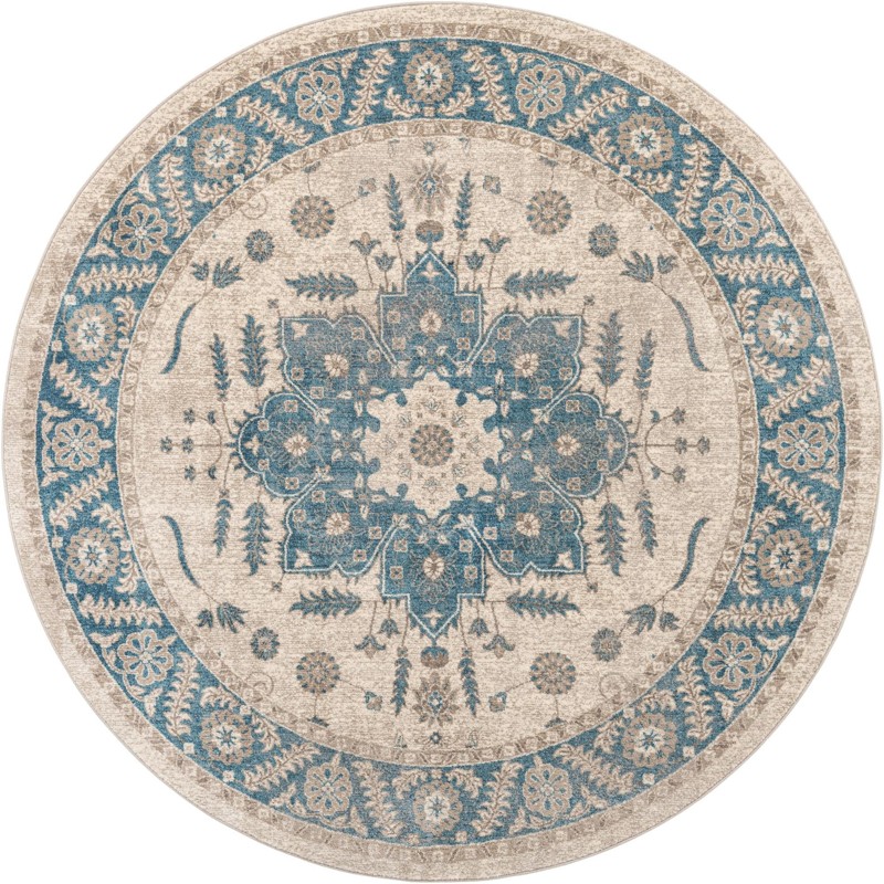 7' 3 x 7' 3 Weldon · Medallion rug, cream and blue