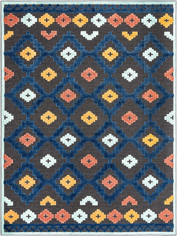 9' x 12' Beale · Border Outdoor Rug, charcoal