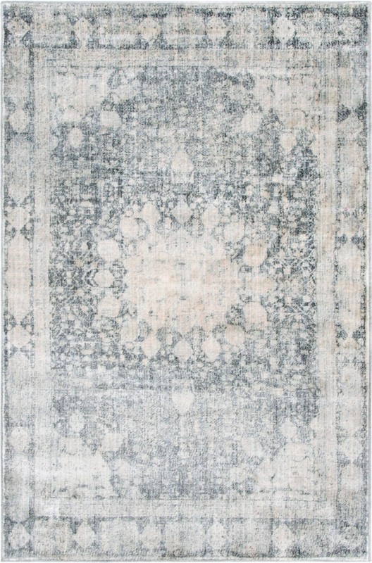 Derwent · Distressed medallion rug, gray and ivory