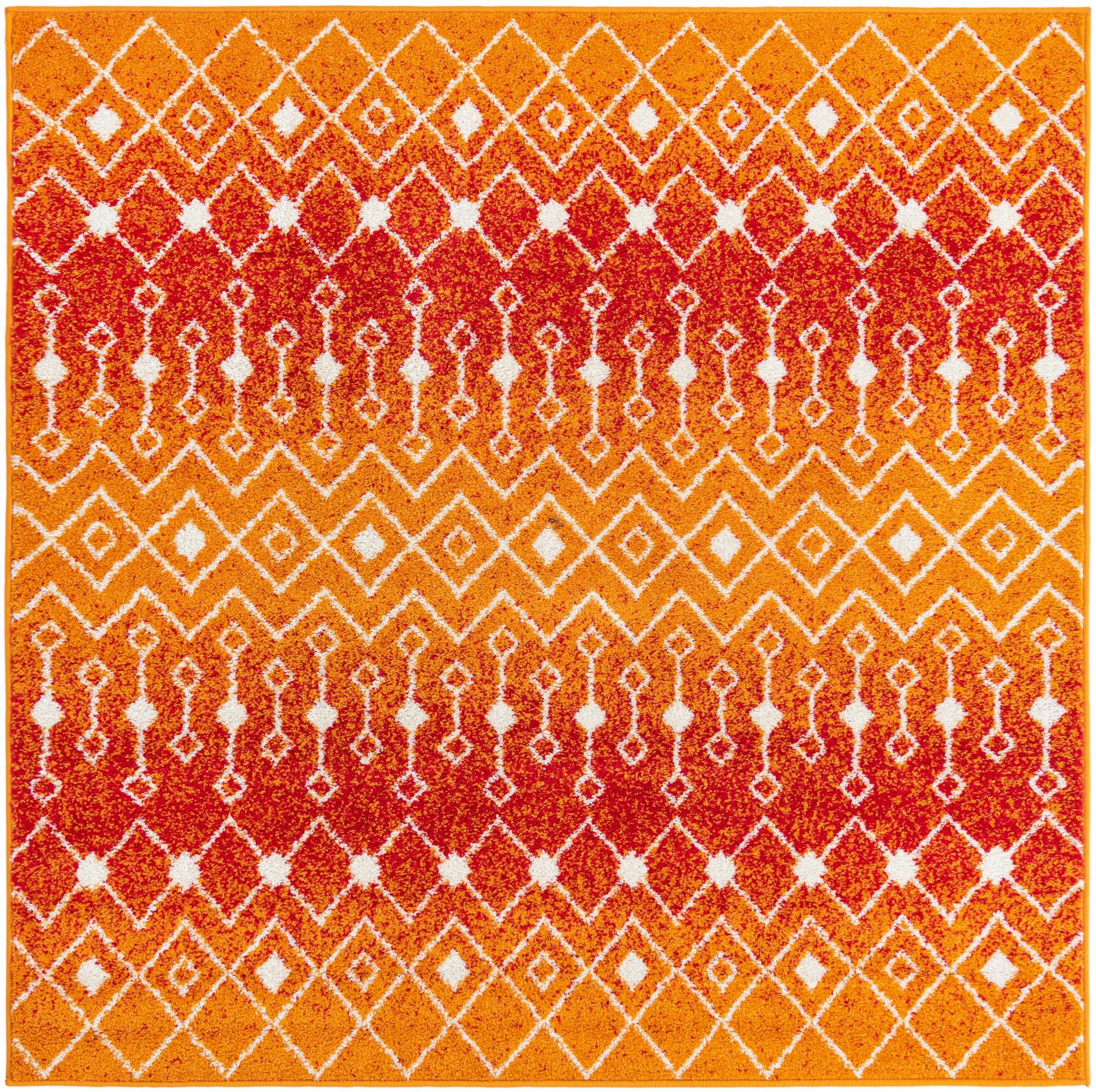6' x 6' Boswell · Geometric diamond rug, orange and ivory