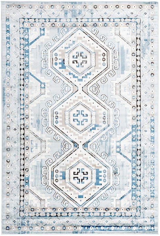 6' x 9' Harmon · Border rug, aqua blue