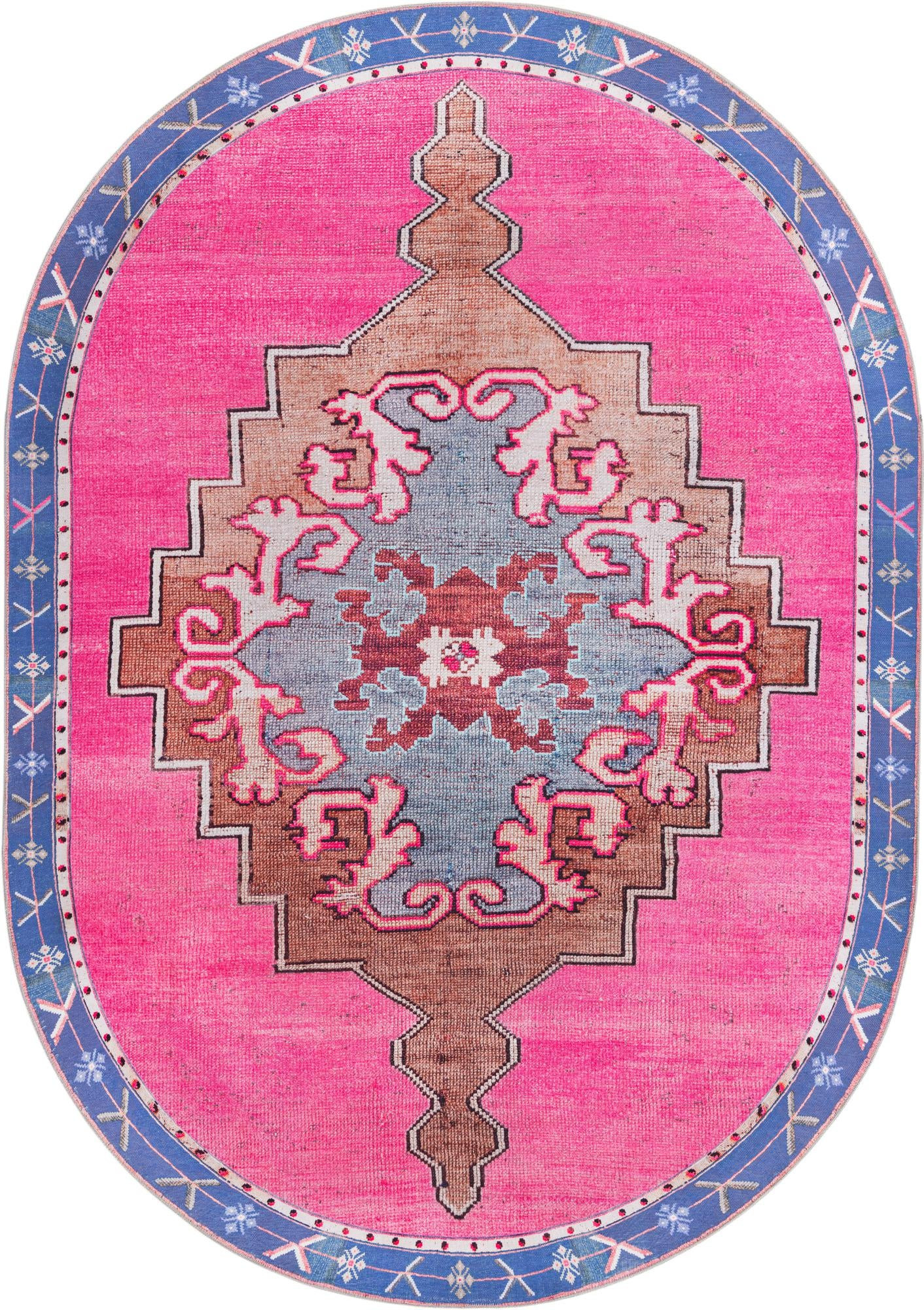 7' 6 x 10' 6 Sanderson · Border Washable Rug, fushia