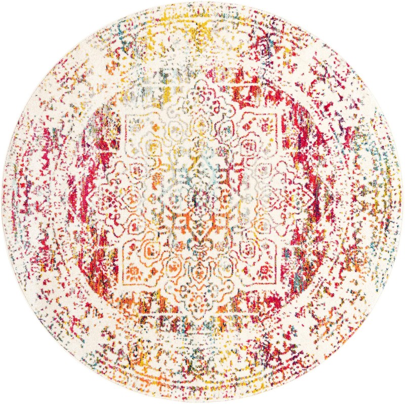 Birch · Distressed medallion rug, ivory and multi