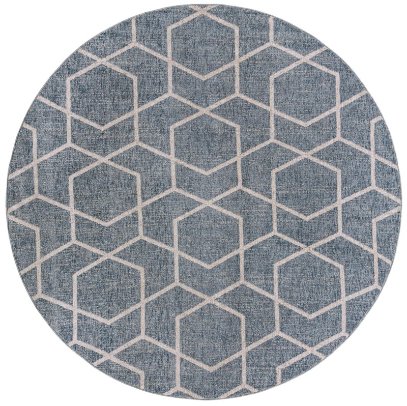7' x 7' Glenwood · Geometric trellis rug, blue and ivory