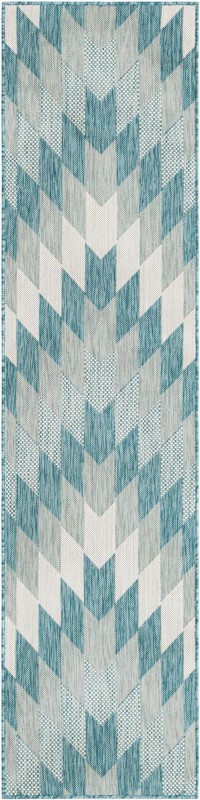 2' x 8' Morrell · Chevron Outdoor Rug, aqua and ivory