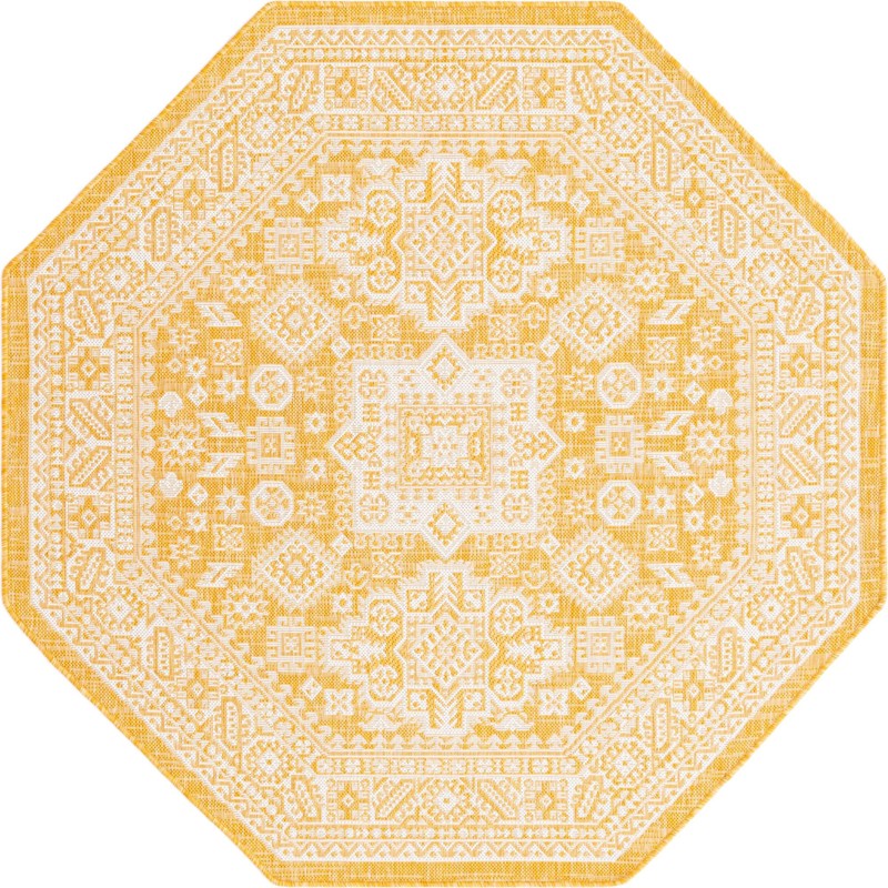 5' 3 x 5' 3 Bellamy · Geometric medallion Outdoor Rug, yellow and ivory