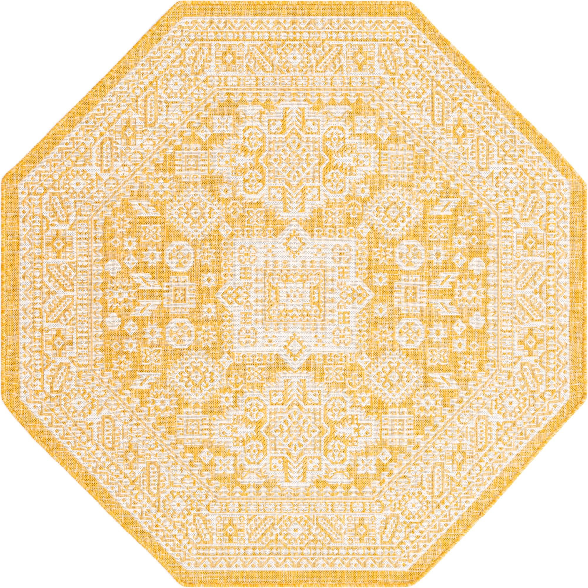 5' 3 x 5' 3 Bellamy · Geometric medallion Outdoor Rug, yellow and ivory
