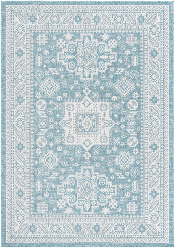 7' x 10' Bellamy · Border Outdoor Rug, aqua