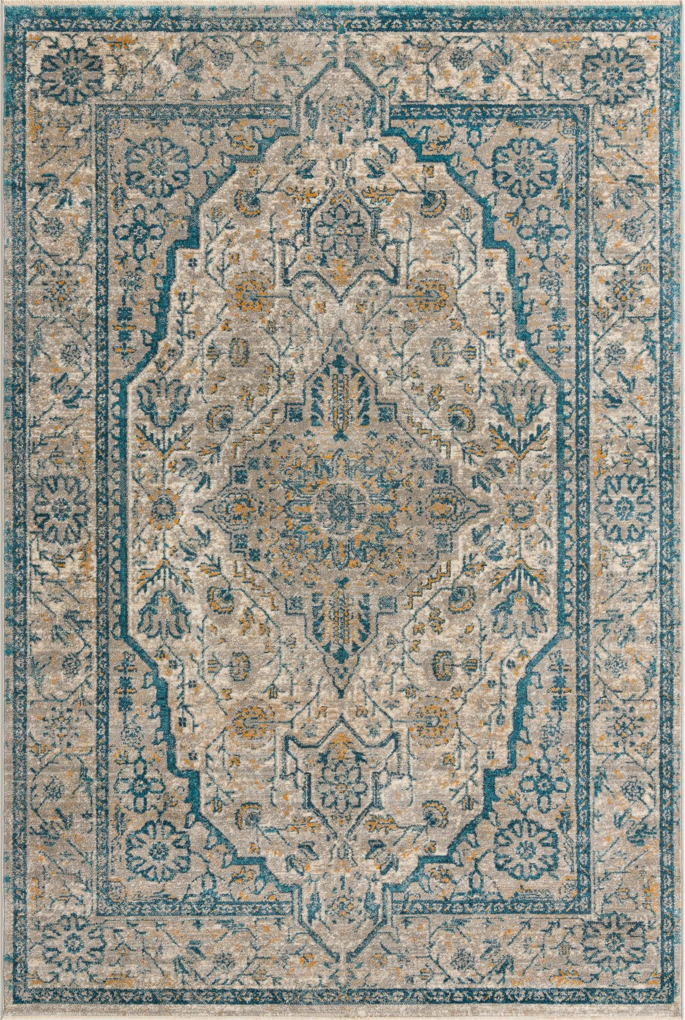 6' x 9' 2 Thane · Medallion rug, gray and blue