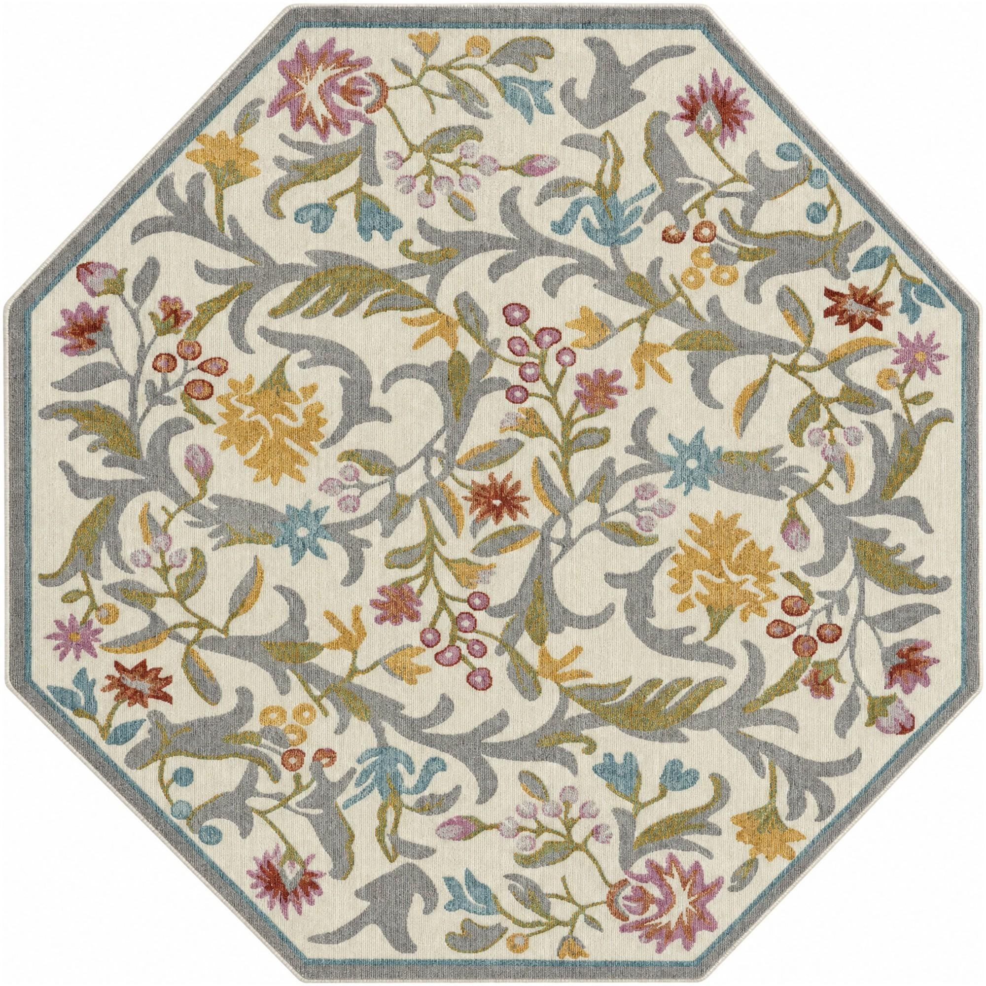 6' x 6' Draper · Floral rug, ivory and multi
