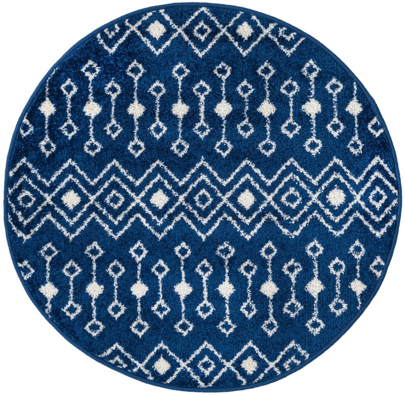 3' x 3' Boswell · Geometric trellis rug, navy and ivory