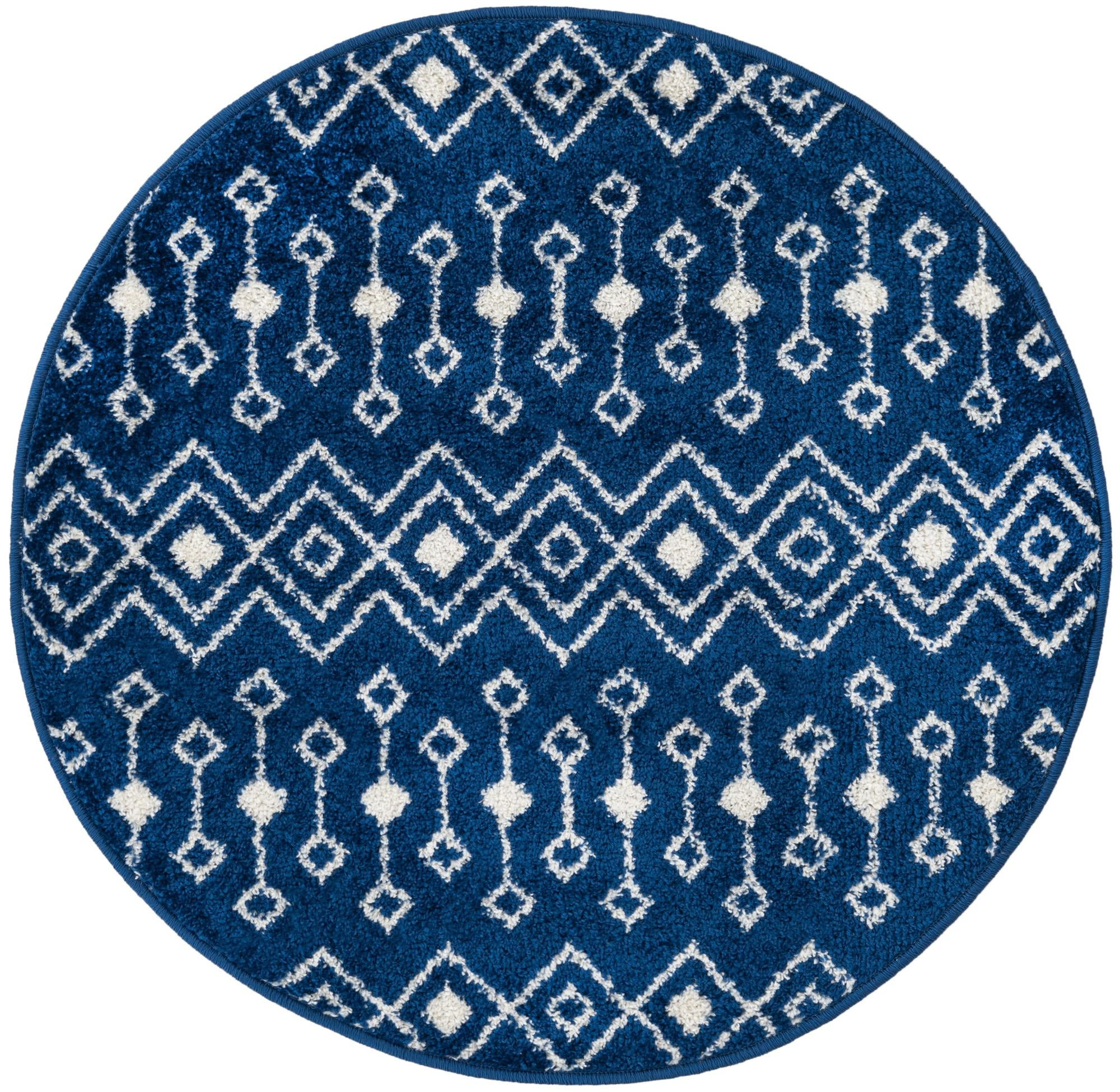 3' x 3' Boswell · Geometric trellis rug, navy and ivory