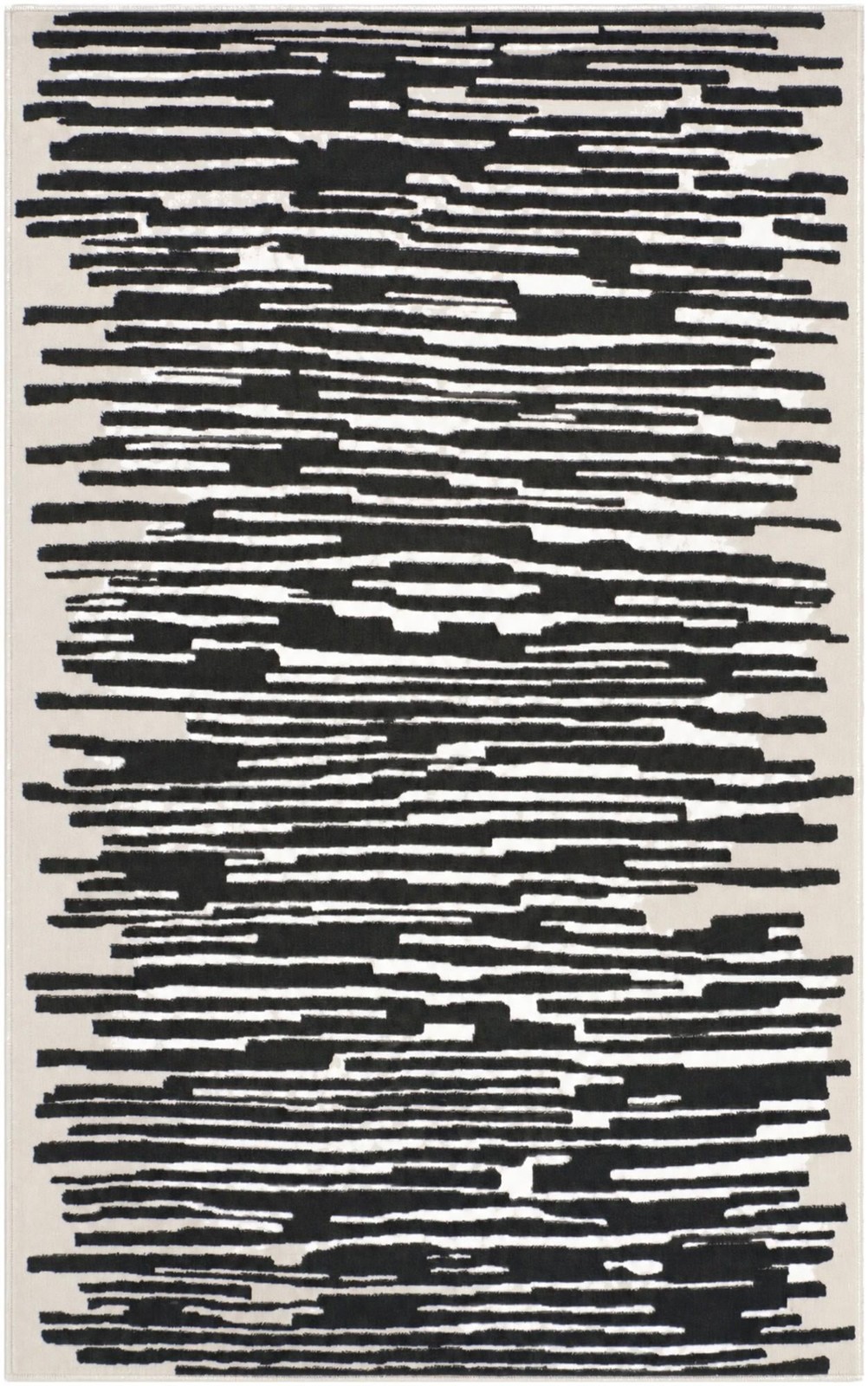 3' 3 x 5' 3 Clemson · Abstract striped rug, black and ivory