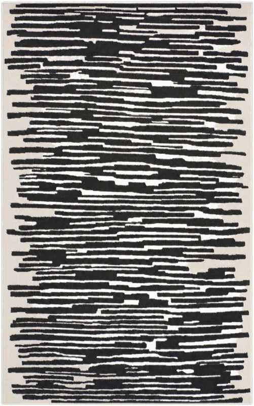 3' 3 x 5' 3 Clemson · Abstract striped rug, black and ivory