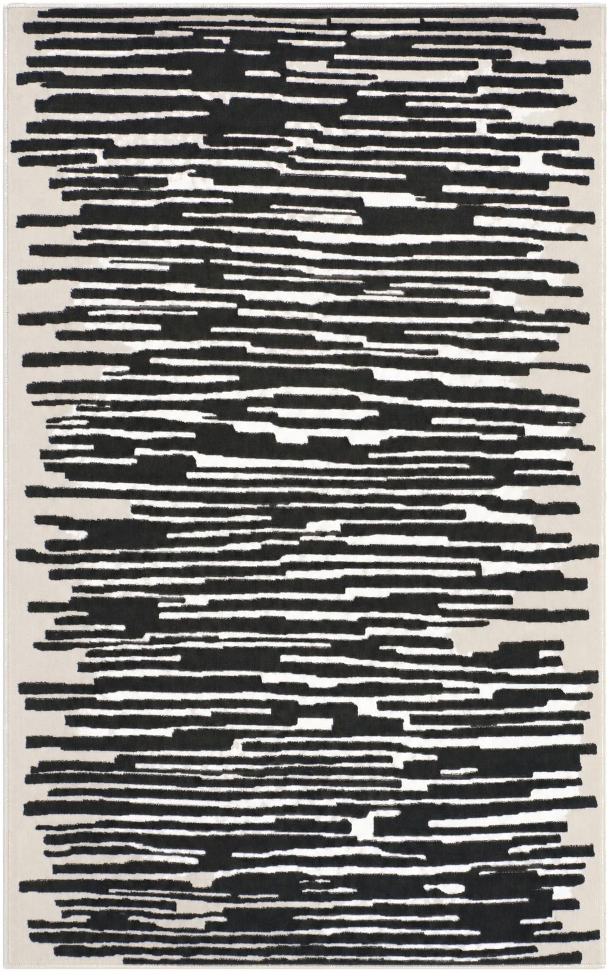 3' 3 x 5' 3 Clemson · Abstract striped rug, black and ivory