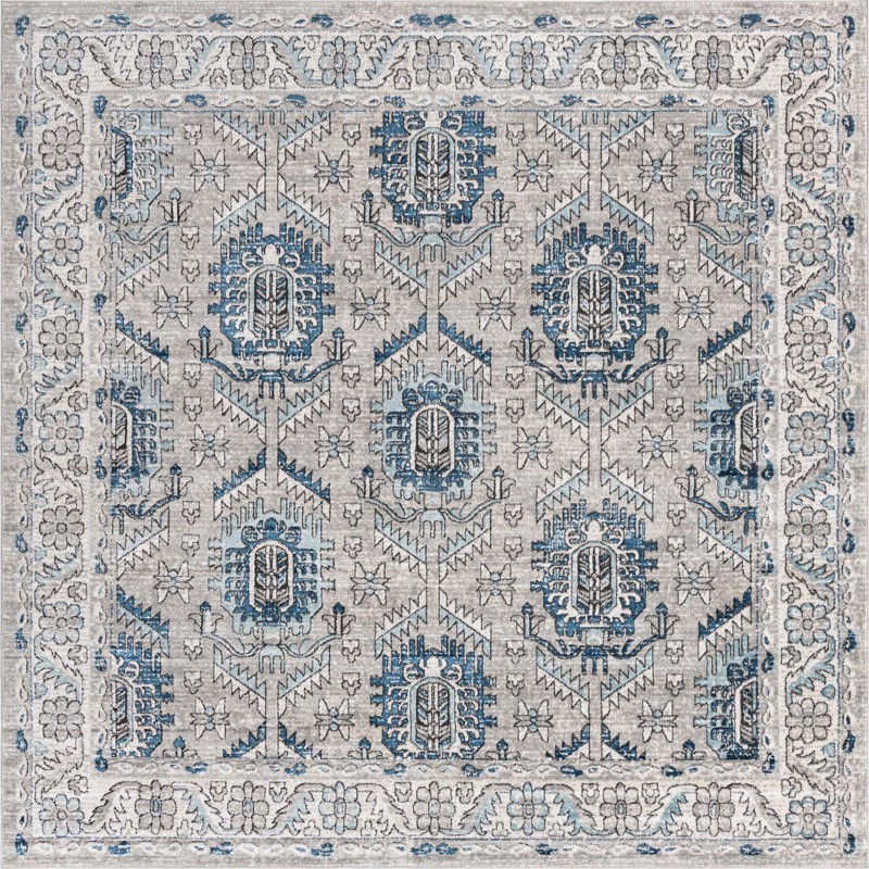 Bozeman · Tribal medallion rug, gray and blue