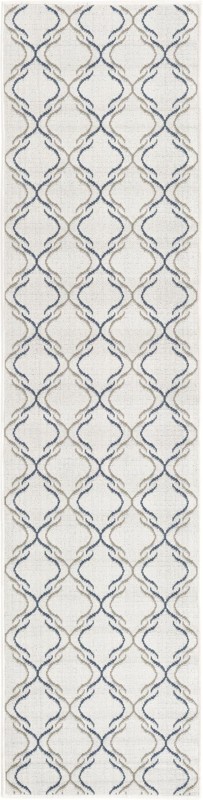 2' x 8' Comstock · Lattice Outdoor Rug, ivory, blue, and gray