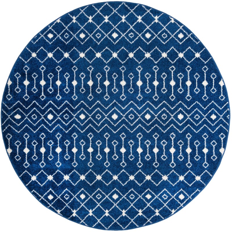 7' 10 x 7' 10 Boswell · Geometric trellis rug, navy and ivory