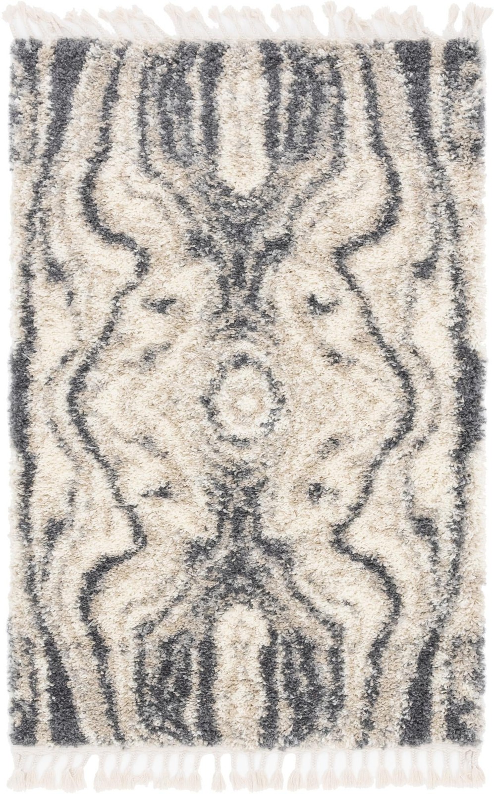 4' x 6' Helena · Abstract Shag Rug, ivory and gray