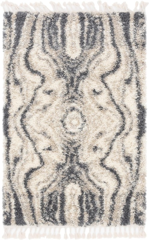 4' x 6' Helena · Abstract Shag Rug, ivory and gray